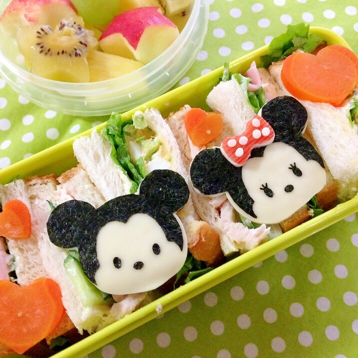 簡単キャラ弁☆ミッキー＆ミニー　ツムツムのお弁当♪